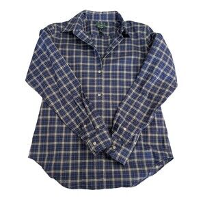 LAUREN Ralph Lauren Women's Blue Plaid Non-Iron Button-Up Shirt, Size S
